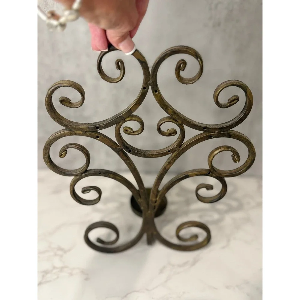 Wrought Iron Scroll Wall Sconce Candle Holder Distressed Bronze Metal Decor